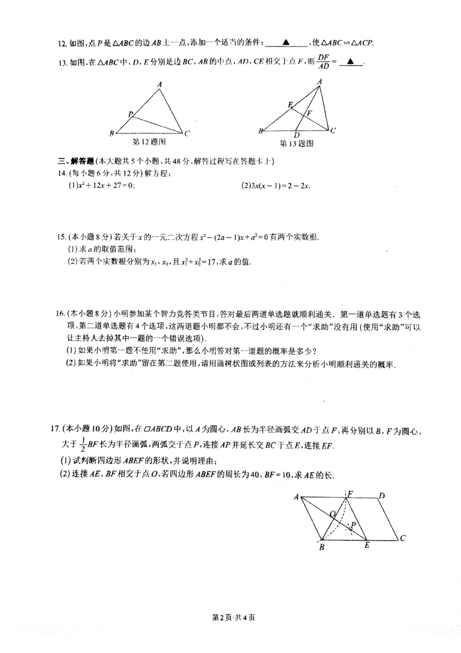 四川省成都七 (高新校区)2022-2023学年九年级上数学半期试题.pdf_第2页