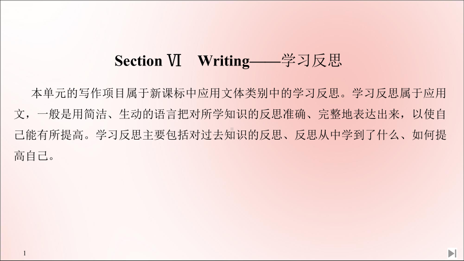 2020春新教材高中英语Unit9LEARNINGSectionⅥWriting-学习反思课件北师大版必修第三册.ppt(课件中不含音视频素材)_第1页