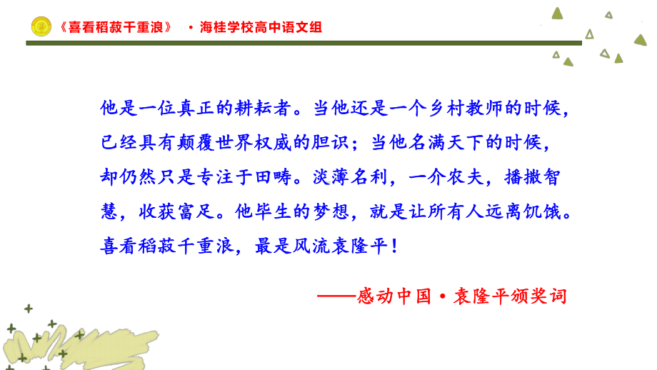 喜看稻菽千重浪 记首届国家最高科技奖获得者袁隆平 完美课件.pptx_第2页