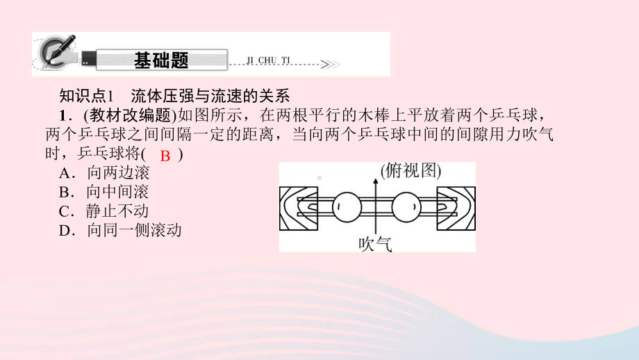 八年级物理全册第八章第四节流体压强与流速的关系习题课件(新版)沪科版.ppt_第2页