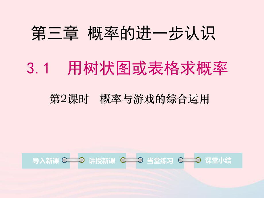 九年级数学上册第三章概率的进一步认识1用树状图或表格求概率第2课时概率与游戏的综合运用教学课件北师大版.ppt_第1页