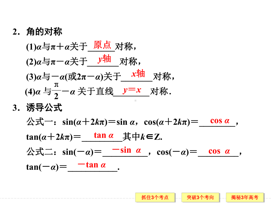 同角三角函数的基本关系与诱导公式 高考数学总复习 高考数学试题详解课件.ppt_第3页