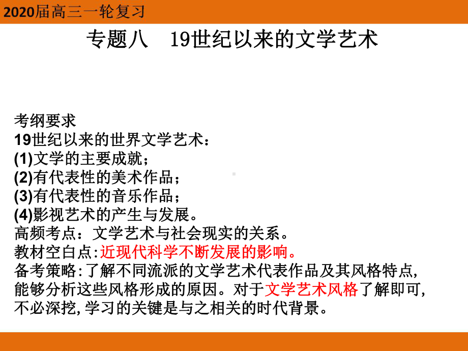 人民版历史必修三专题八19世纪以来的文学艺术复习课件.ppt_第1页