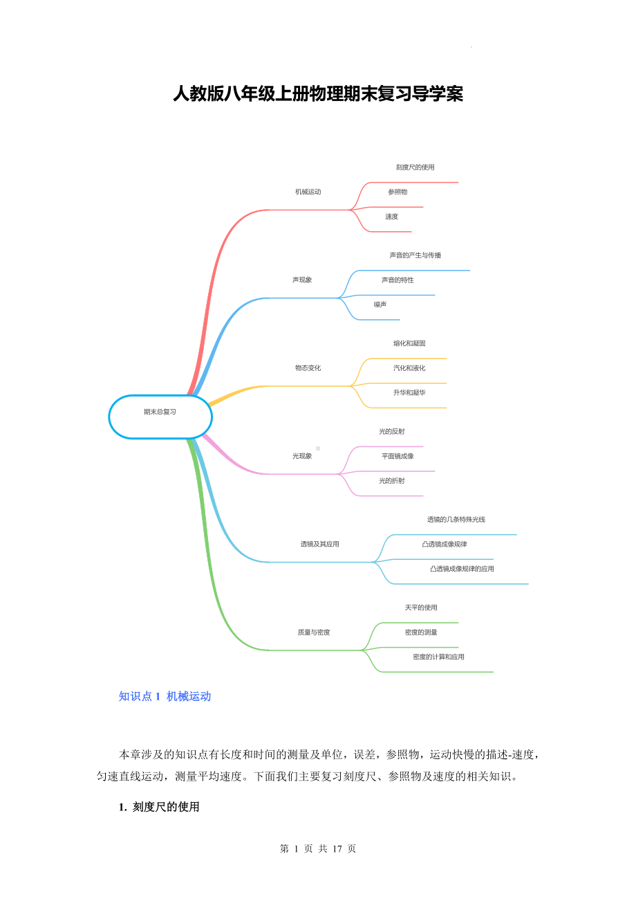 人教版八年级上册物理期末复习导学案.docx_第1页