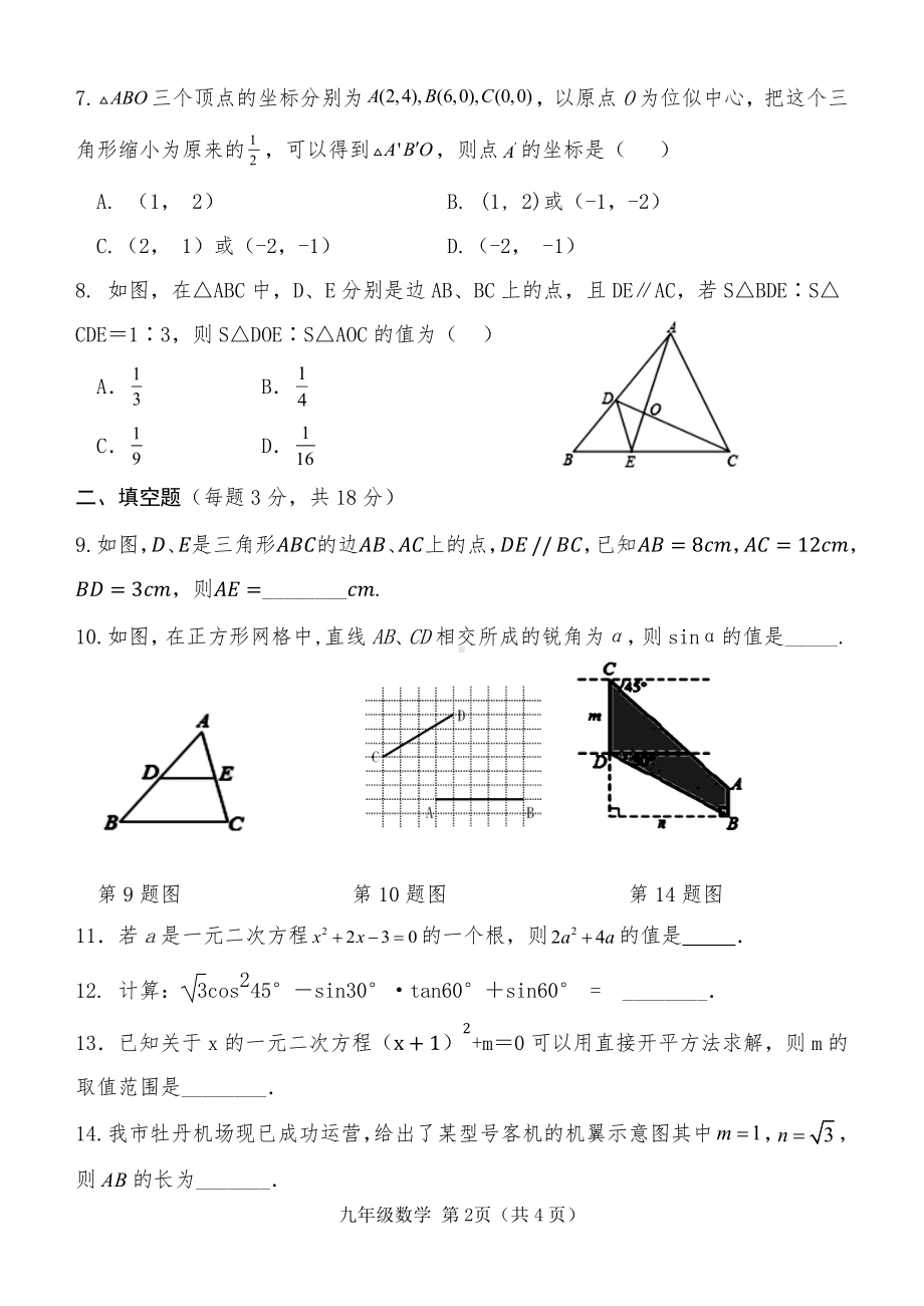 山东省菏泽市巨野县2022-2023学年上学期九年级数学期中学业水平测试.pdf_第2页