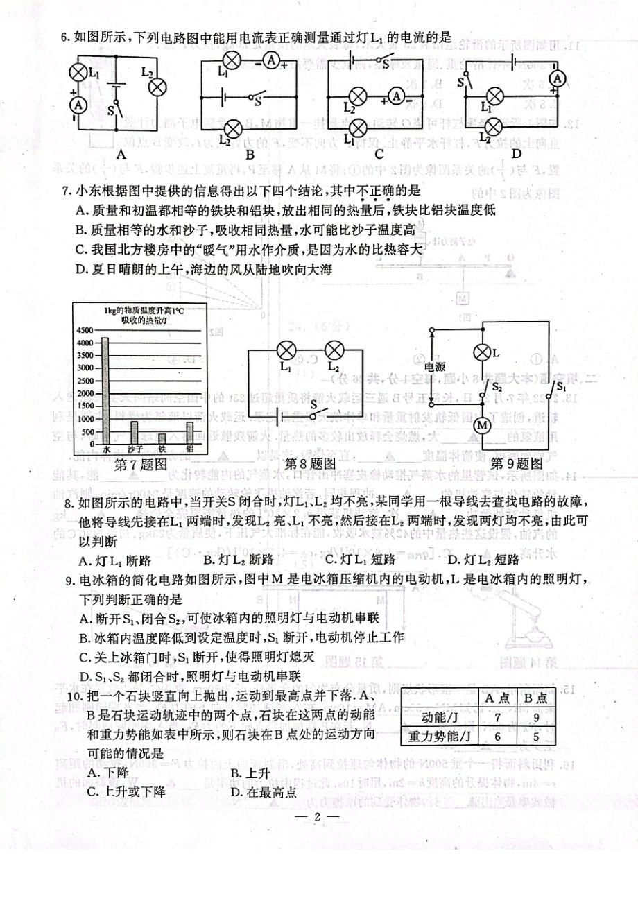 南京鼓楼区2022-2023九年级初三上学期物理期中试卷+答案.pdf_第2页