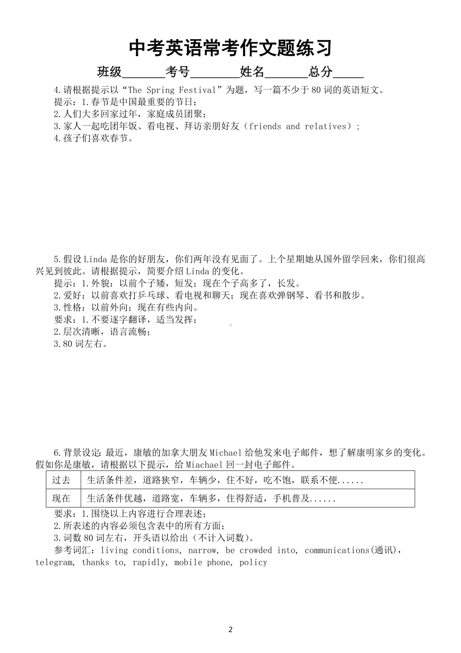 初中英语中考常考作文题练习（共12篇附参考范文）.doc_第2页