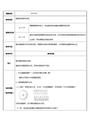 六年级数学上册教案-5.3 圆的面积14-人教版.doc