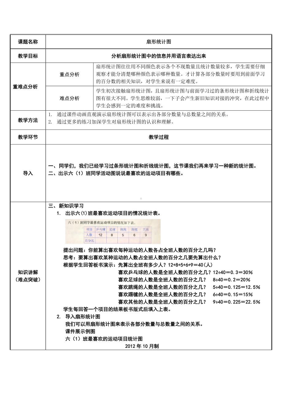 六年级数学上册教案-7. 扇形统计图9-人教版.docx_第1页