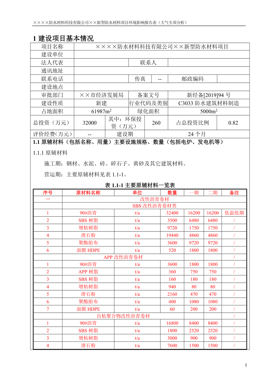 新型防水材料项目建设项目环境影响报告表参考模板范本.doc_第1页