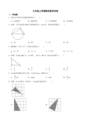 浙江省绍兴市新昌县2022年九年级上学期期末数学试卷及答案.docx