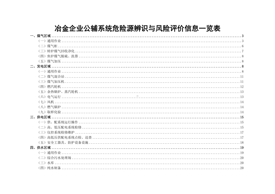 冶金企业公辅系统危险源辨识与风险评价信息一览表参考模板范本.doc_第1页