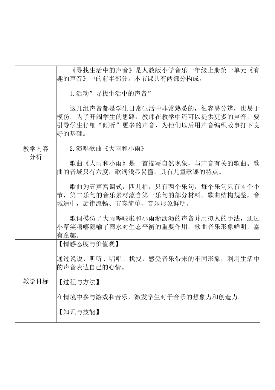 [2.0微能力获奖优秀作品]：小学一年级音乐上（第一单元 有趣的声音世界：活动 寻找生活中的声音）-A6技术支持的课堂讲授-教学设计+课堂-实-录+教学反思.docx_第3页