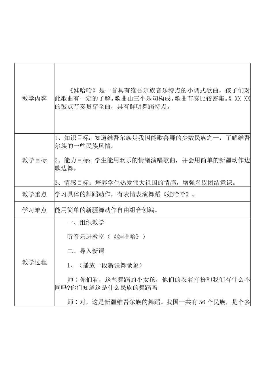 [中小学新教材优秀教案]：小学一年级音乐上（第二单元 我爱家乡我爱祖国：歌表演 娃哈哈）-学情分析+教学过程+教学反思.docx_第3页