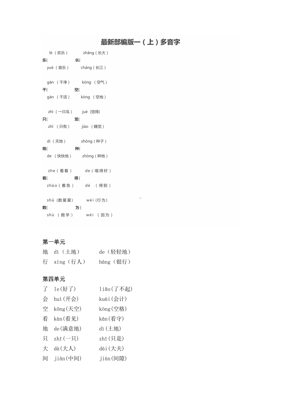 最新部编版一（上）多音字.doc_第1页