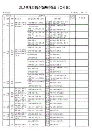 现场类综合隐患排查表（公司和车间级）参考模板范本.xlsx