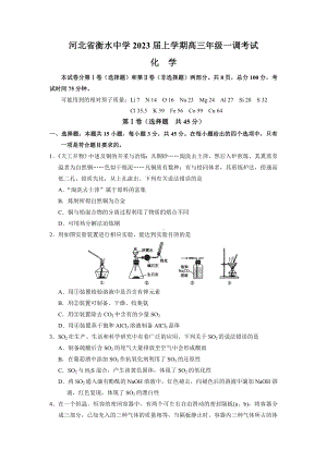 2023届河北省衡水中学高三上学期一调考试化学试卷.docx