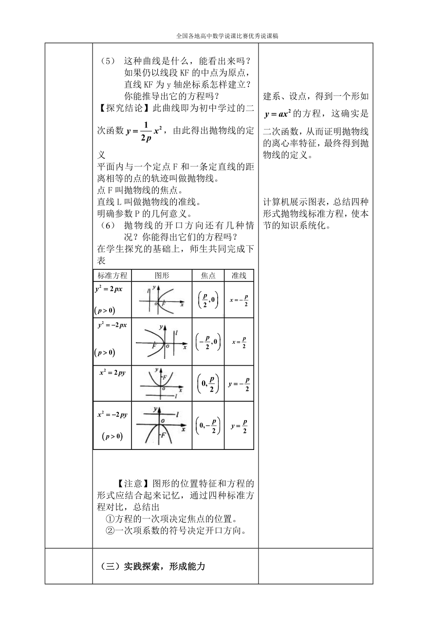 新疆-教学设计及说课-抛物线及其标准方程（马爱军）.doc_第2页