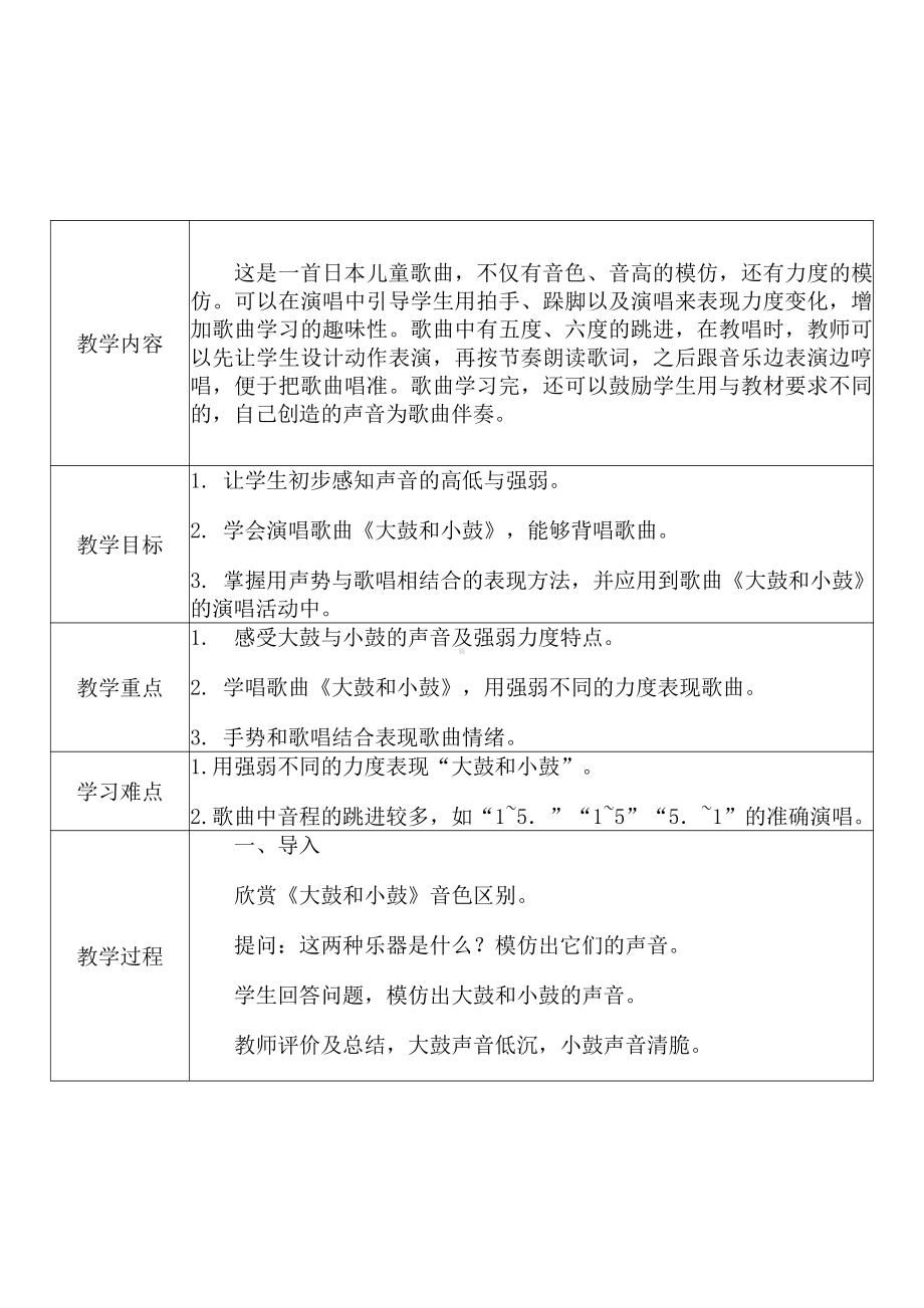 [中小学新教材优秀教案]：小学一年级音乐上（第一单元 有趣的声音世界：唱歌 大鼓和小鼓）-学情分析+教学过程+教学反思.pdf_第3页