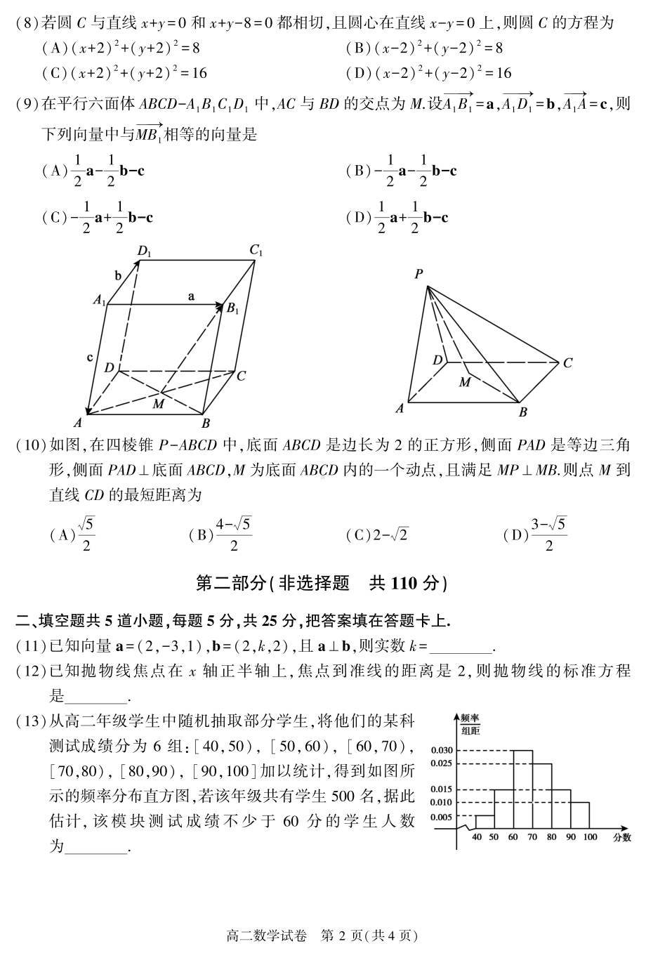 北京市顺义区2020-2021学年高二上学期期末质量监测数学试卷.pdf_第2页