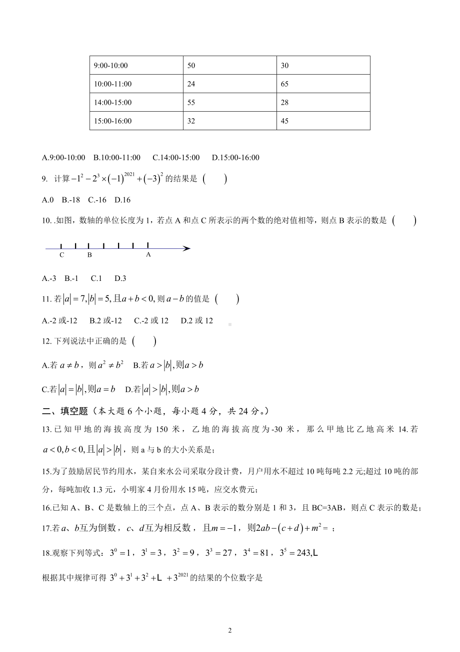 四川省资阳市安岳县李家中学2022-2023学年七年级上册期中数学试卷.docx_第2页