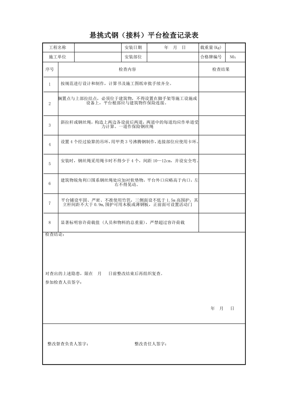 悬挑式钢（接料）平台检查记录表.docx_第1页