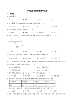 广西壮族自治区玉林市博白县2022年九年级上学期期末数学试卷及答案.docx