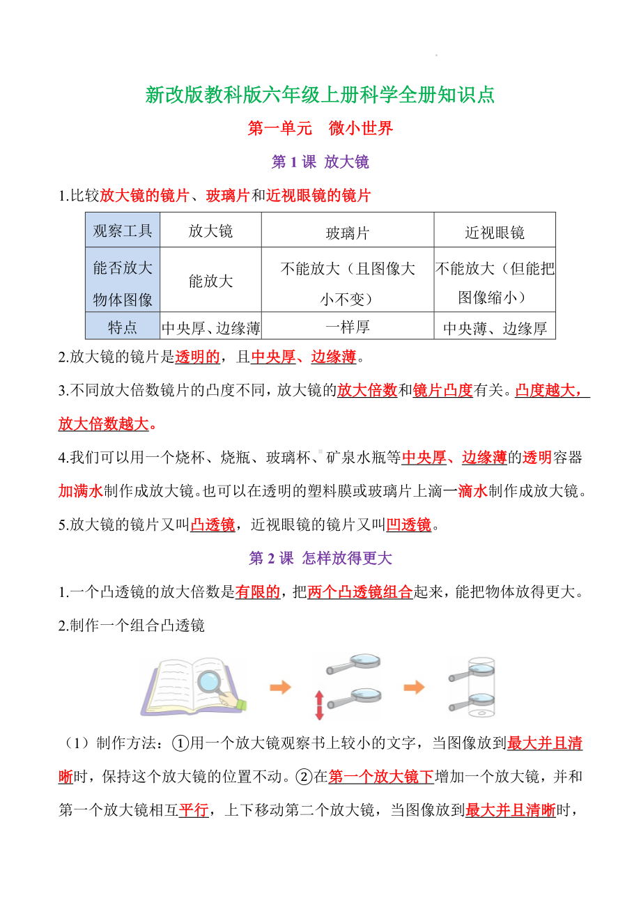 2023年（最新改版）教科版六年级上册科学知识点总结与归纳.docx_第1页