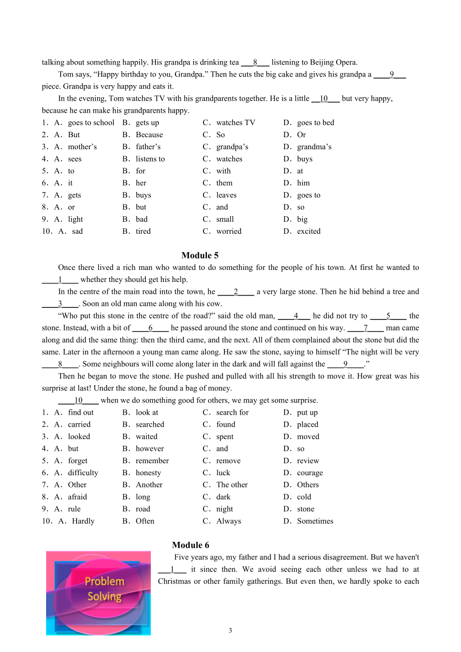 2022-2023学年外研版英语九年级上册完形填空专项练习（复习）.docx_第3页