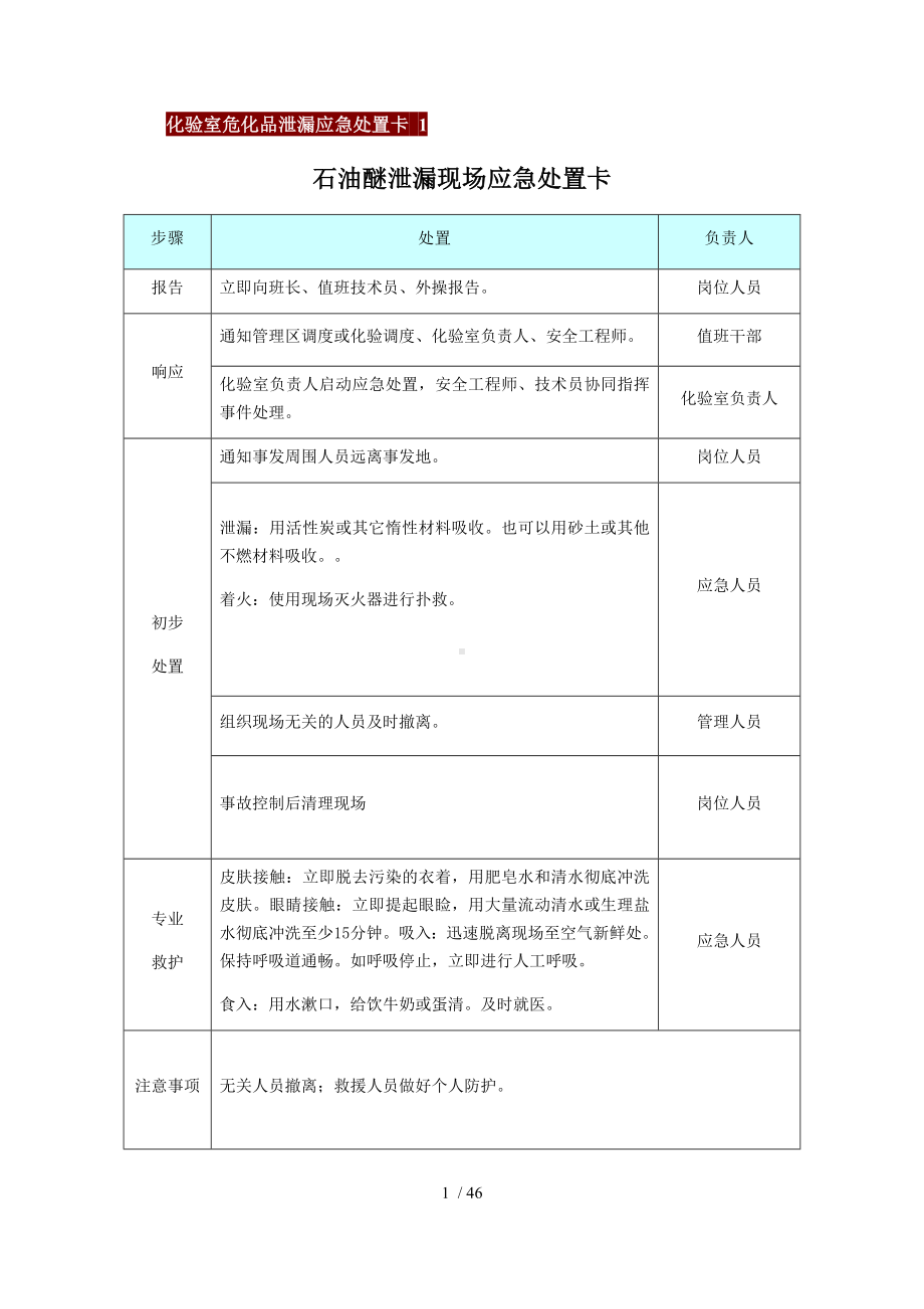 公司企业危化品应急处置卡参考模板范本.docx_第1页