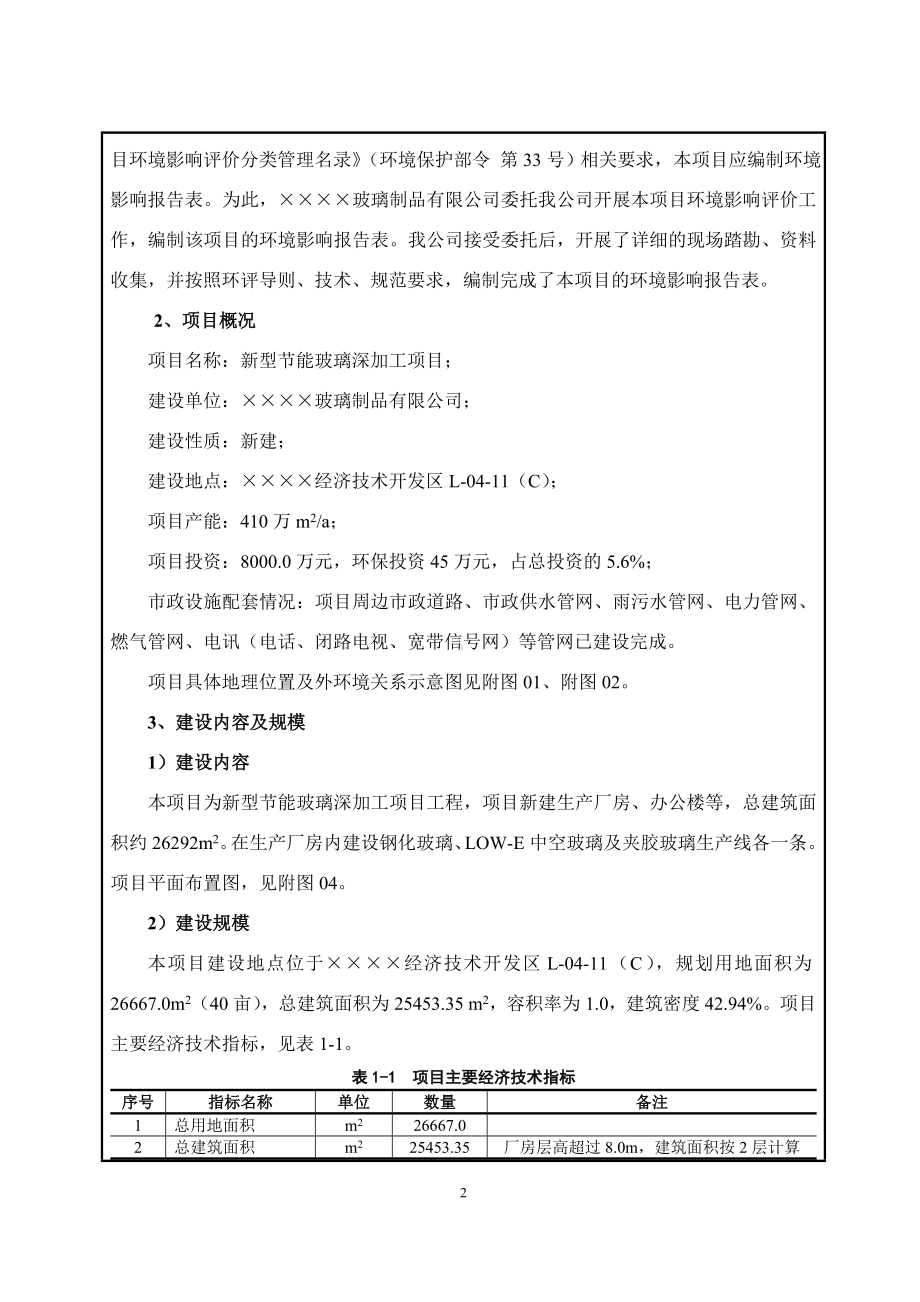 玻璃制品企业新型节能玻璃深加工项目建设项目环境影响报告表参考模板范本.doc_第2页