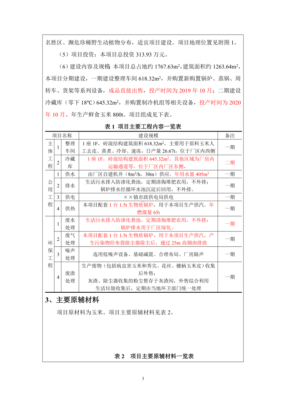 鲜食玉米加工冷冻扶贫项目环境影响报告表参考模板范本.doc_第3页