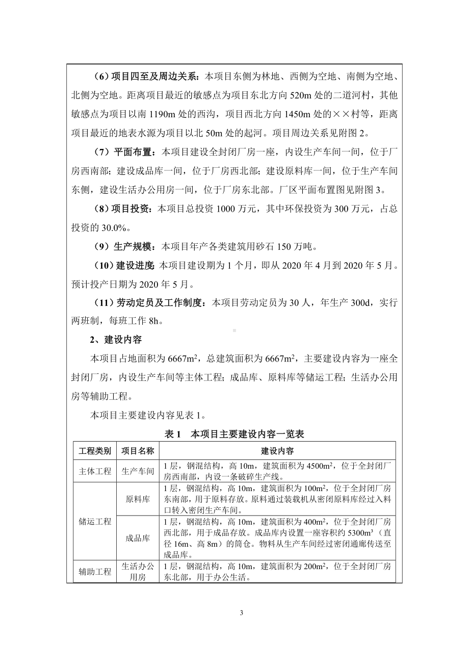 建筑材料砂石加工项目建设项目环境影响报告表参考模板范本.doc_第3页