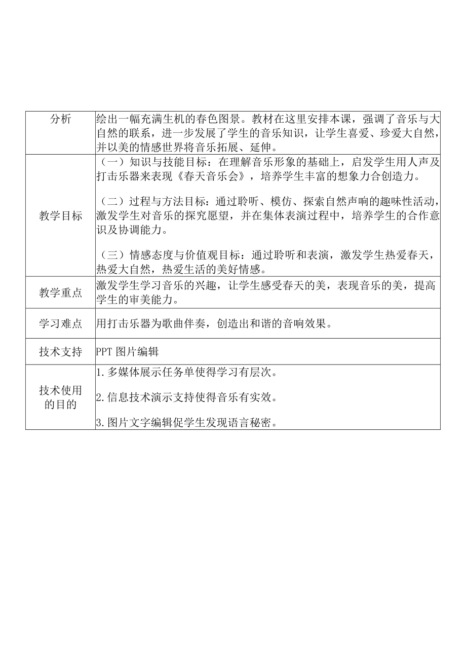 [2.0微能力获奖优秀作品]：小学一年级音乐下（第二单元 春天来了：欣赏 春天音乐会）-A6技术支持的课堂讲授-教学设计+课堂-实-录+教学反思.docx_第3页