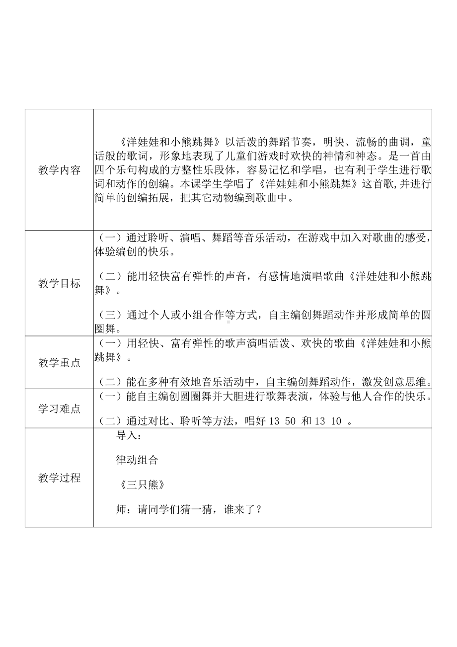 [中小学新教材优秀教案]：小学一年级音乐下（第四单元 我们多快乐：唱歌 洋娃娃和小熊跳舞）-学情分析+教学过程+教学反思.pdf_第3页