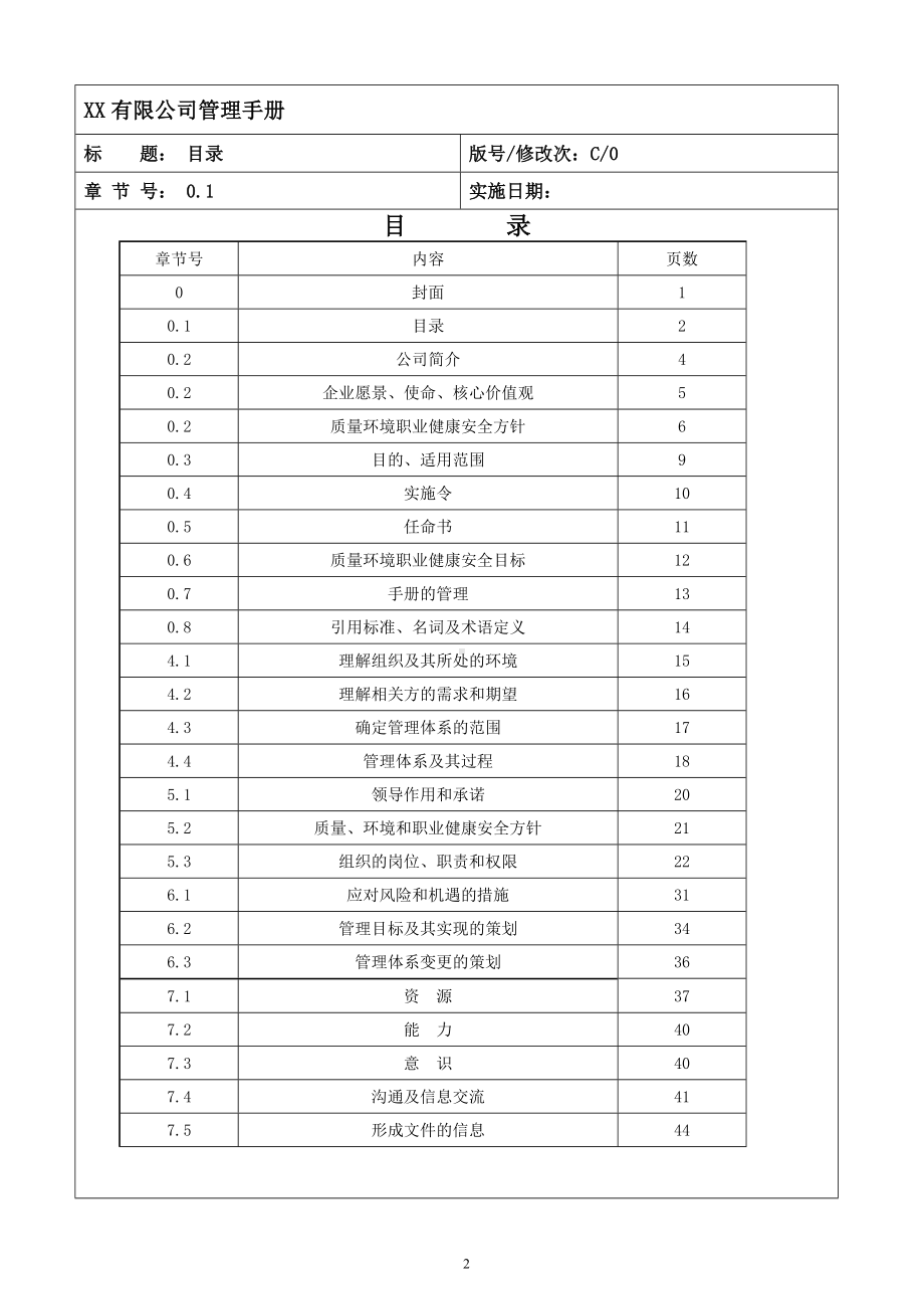 生产经营企业质量环境职业健康安全管理体系一体化综合管理手册范本（QEOMS三合一管理手册）参考模板范本.doc_第2页