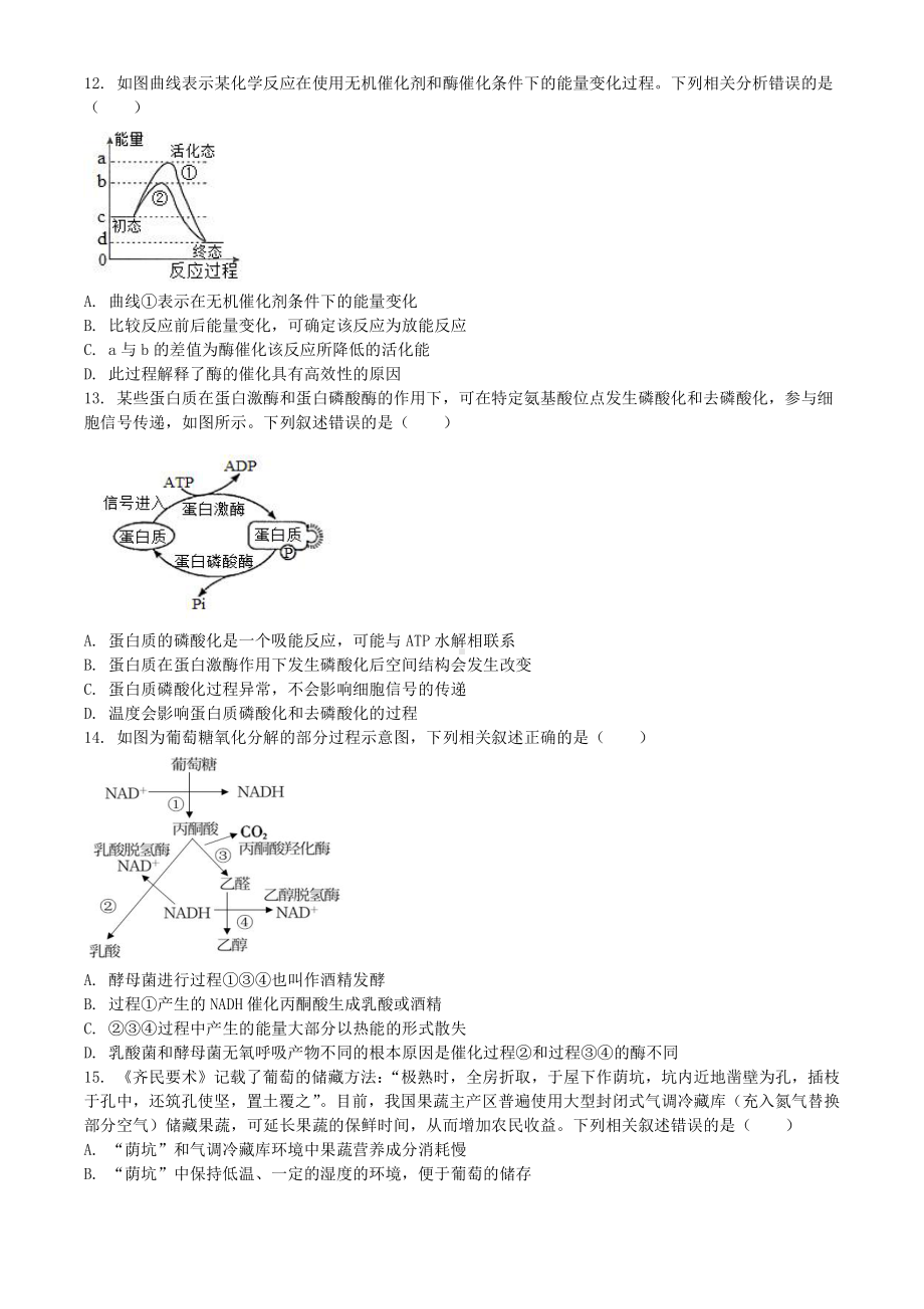 山东省临沂第一 北校区2022-2023学年高一上学期期中模拟考暨网课教学质量自主监测生物试题.pdf_第3页