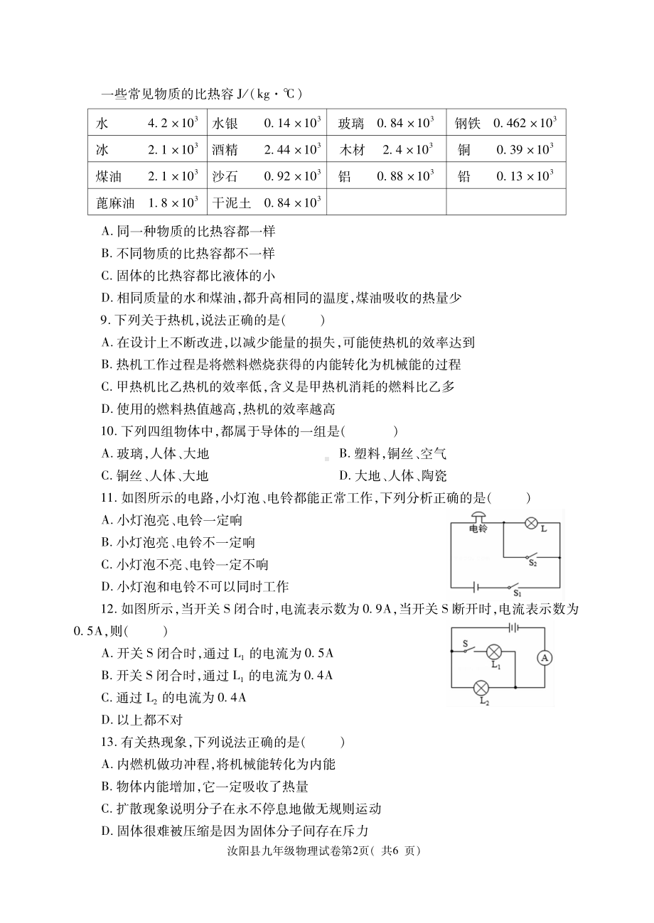 河南省洛阳市汝阳县2022-2023学年九年级上学期期中考试物理试题.pdf_第2页