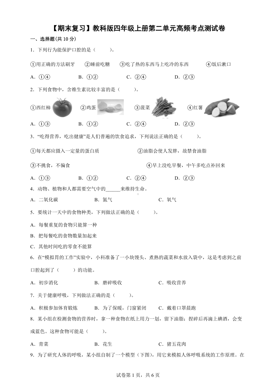 2022新教科版四年级上册《科学》第二单元重要考点测试卷.docx_第1页