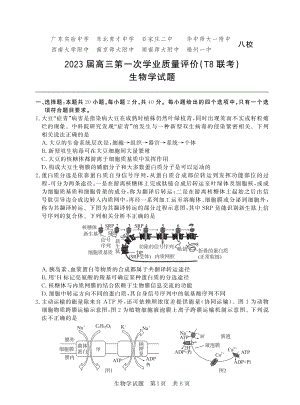 八省八校2023届高三第一次学业质量评价T8联考生物试卷+答案.pdf