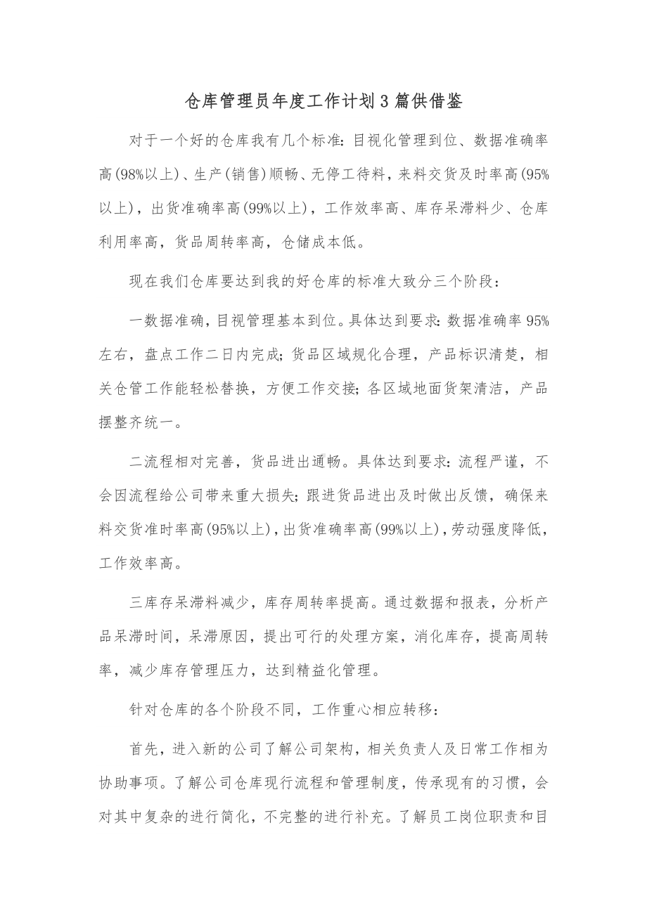 仓库管理员年度工作计划3篇仅供借鉴.docx_第1页