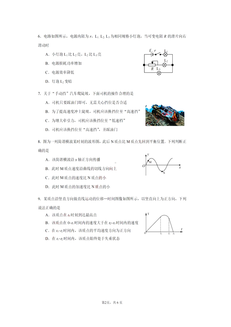 2023届上海市闵行区高三上学期一模物理试卷.pdf_第2页