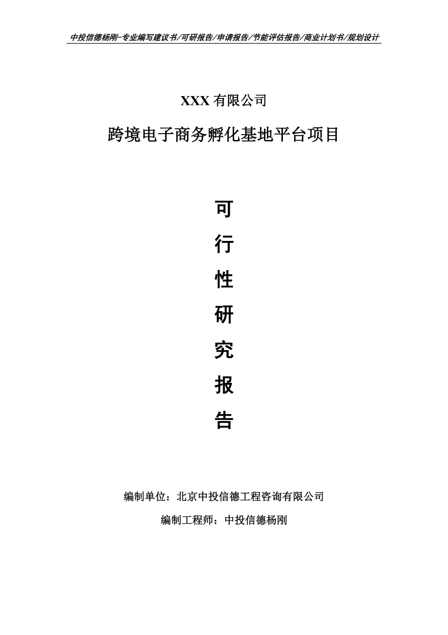 跨境电子商务孵化基地平台项目可行性研究报告申请备案.doc_第1页