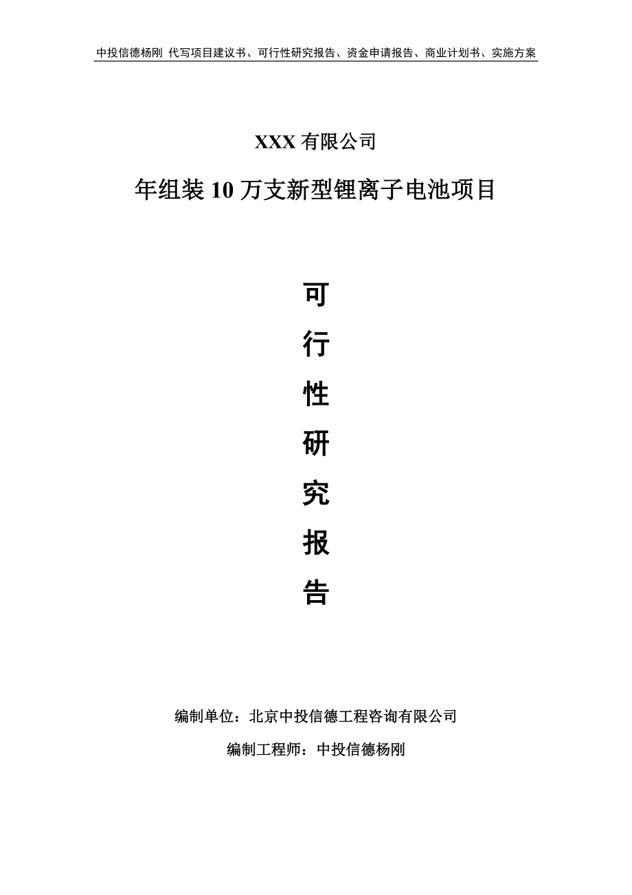 年组装10万支新型锂离子电池可行性研究报告建议书.doc_第1页