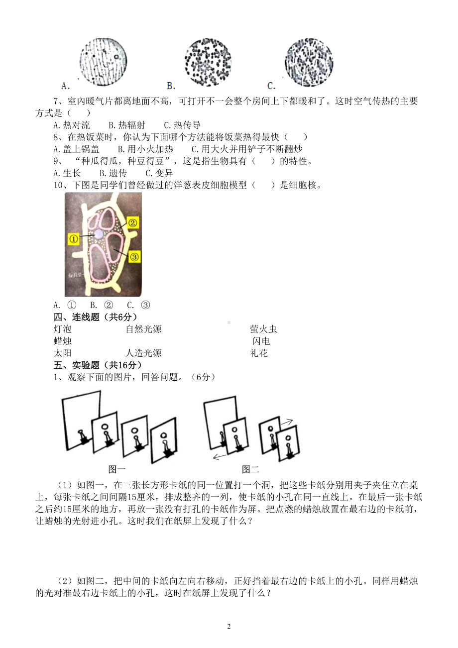 小学科学人教鄂教版五年级上册期末练习题（2022秋）（附参考答案）.doc_第2页