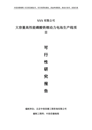 大容量高性能磷酸铁锂动力电池生产线可行性研究报告建议书.doc