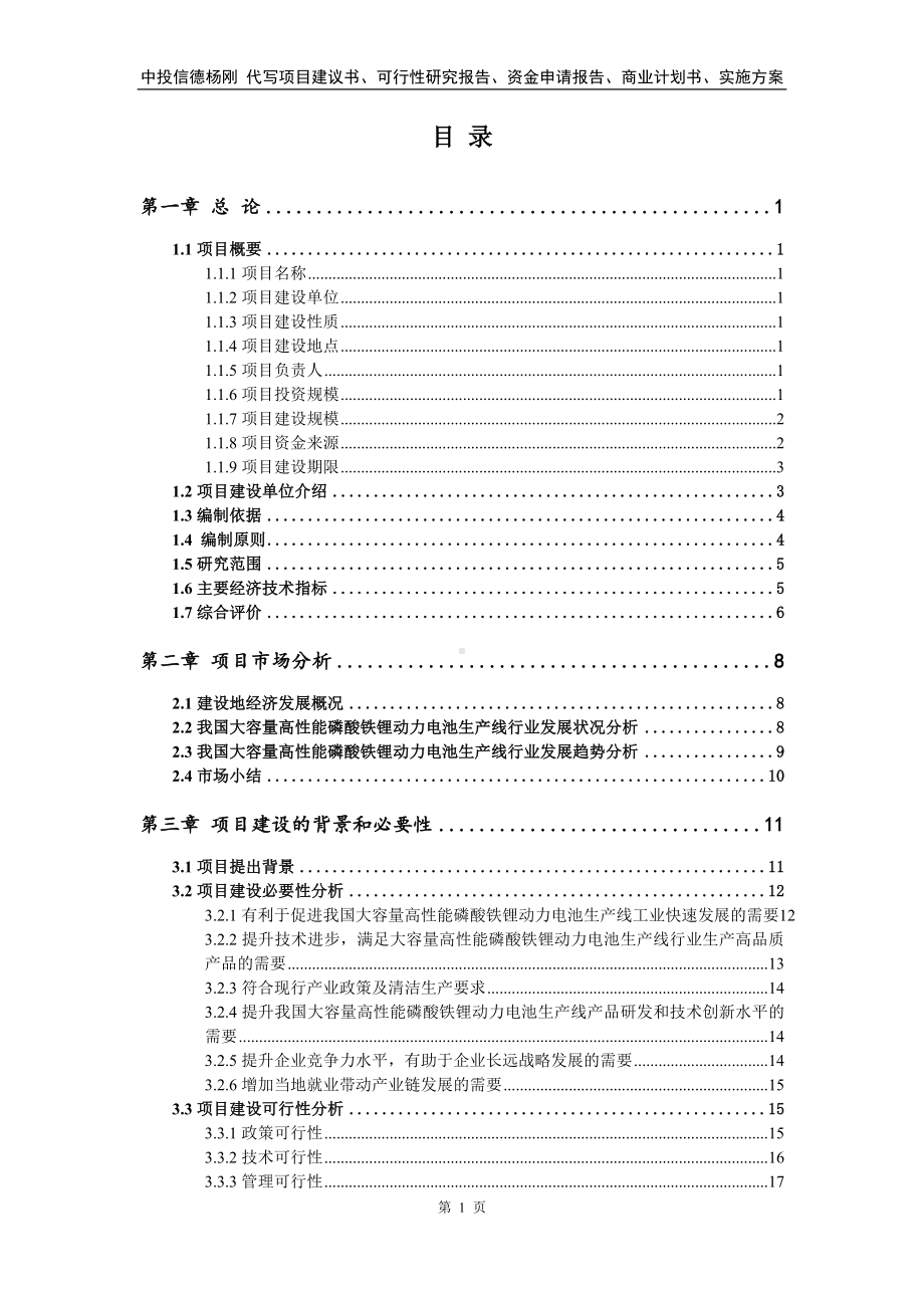 大容量高性能磷酸铁锂动力电池生产线可行性研究报告建议书.doc_第2页