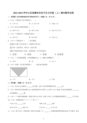 2021-2022学年山东省潍坊市坊子区五年级（上）期末数学试卷.docx