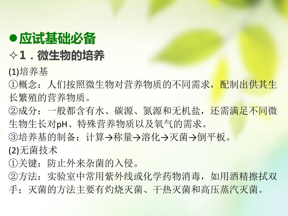 600分考点700分考法(A版)2020版高考生物总复习第十五章微生物的培养与应用课件.ppt_第3页