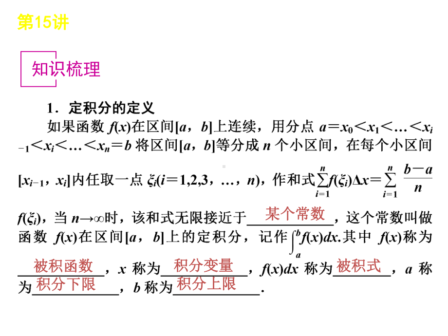 （理科数学）高考一轮复习课件第15讲定积分与微积分基本定理.ppt_第2页